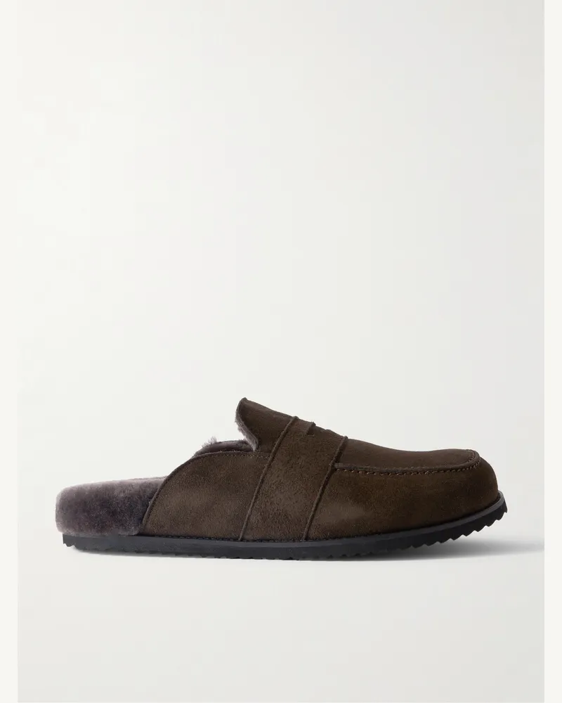 MR P. David Slippers aus Veloursleder mit Shearling-Futter Braun