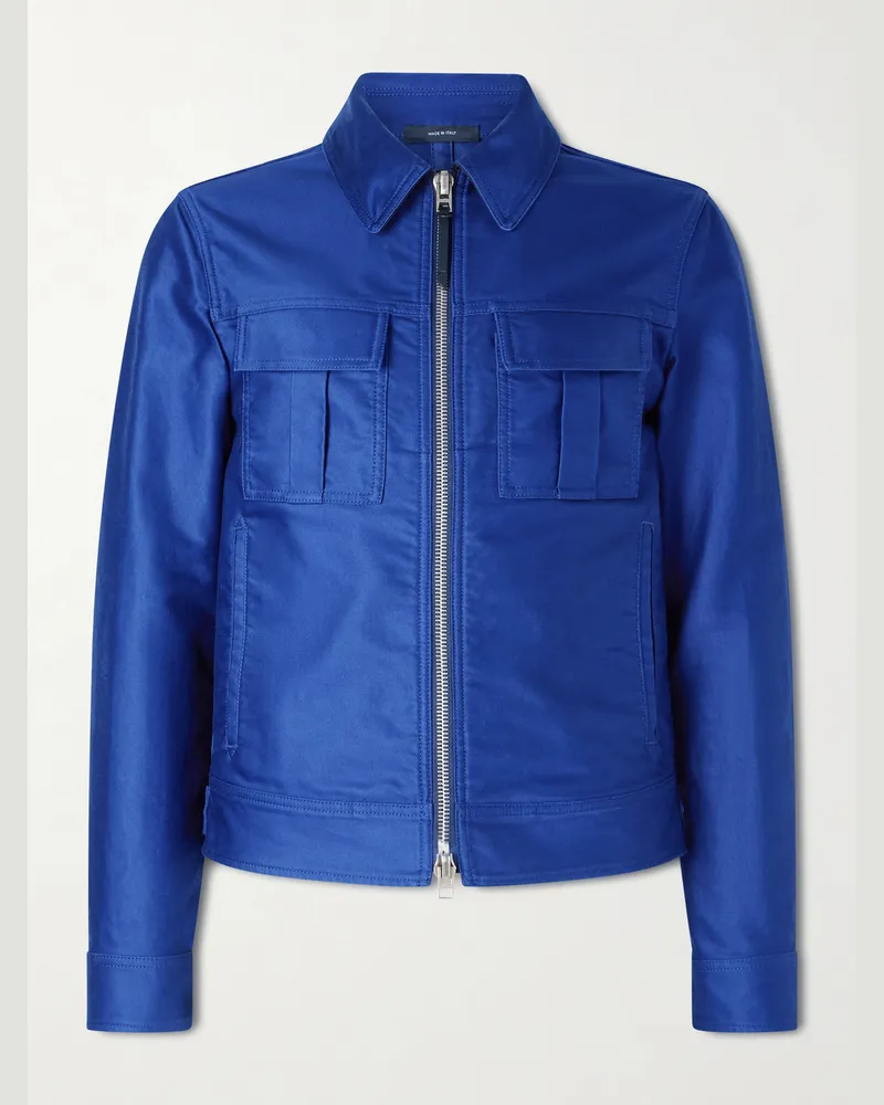 Tom Ford Slim-Fit Cotton-Satin Blouson Jacket Blue
