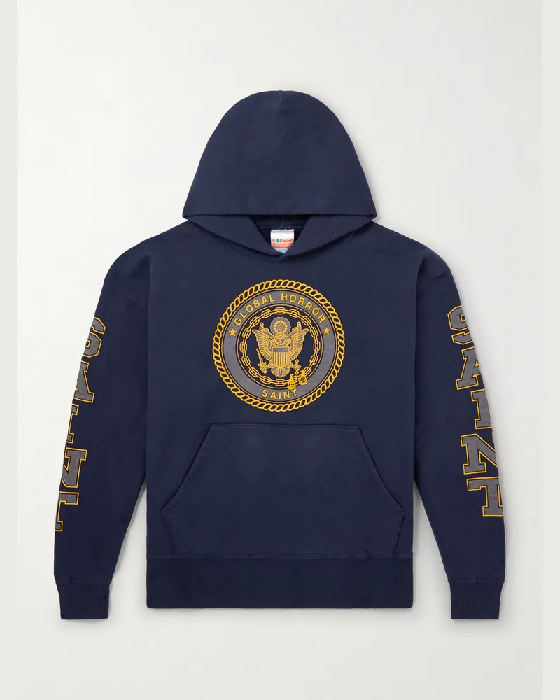 SAINT MXXXXXX Saint College Printed Cotton Hoodie Blue