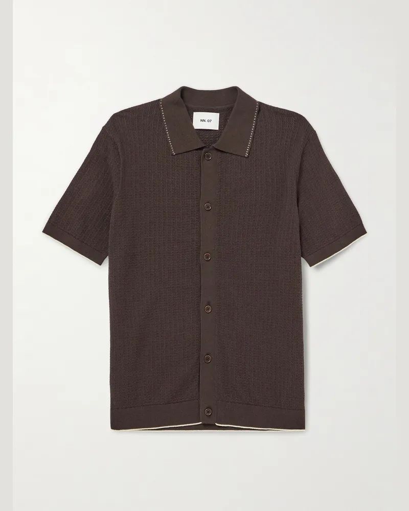 NN 07 Nalo 60039 Open-Knit Cotton Shirt Brown