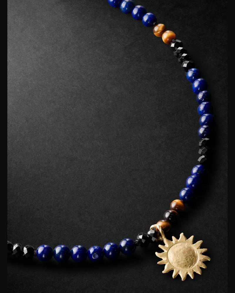 ELHANATI Sun Kette aus Kordel mit mehreren Steinen und Detail aus Gold Blau