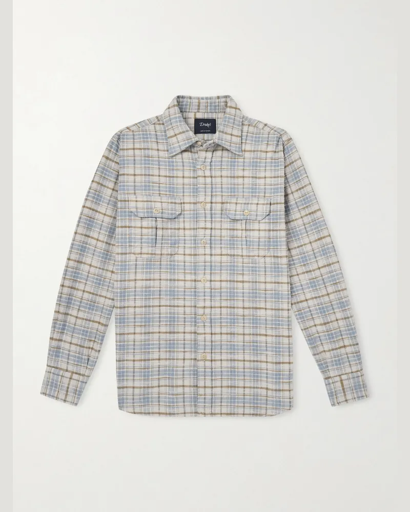 Drake's Kariertes Hemd aus gebürstetem Baumwollflanell Mehrfarbig