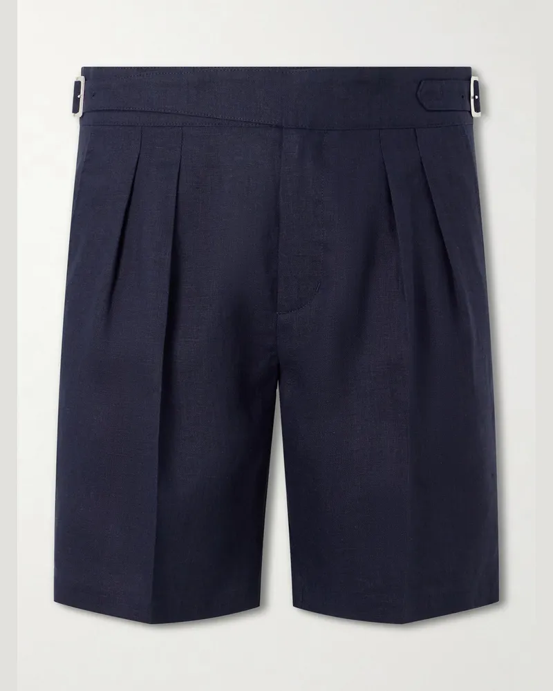 MR P. Straight-Leg Pleated Linen Bermuda Shorts Blue