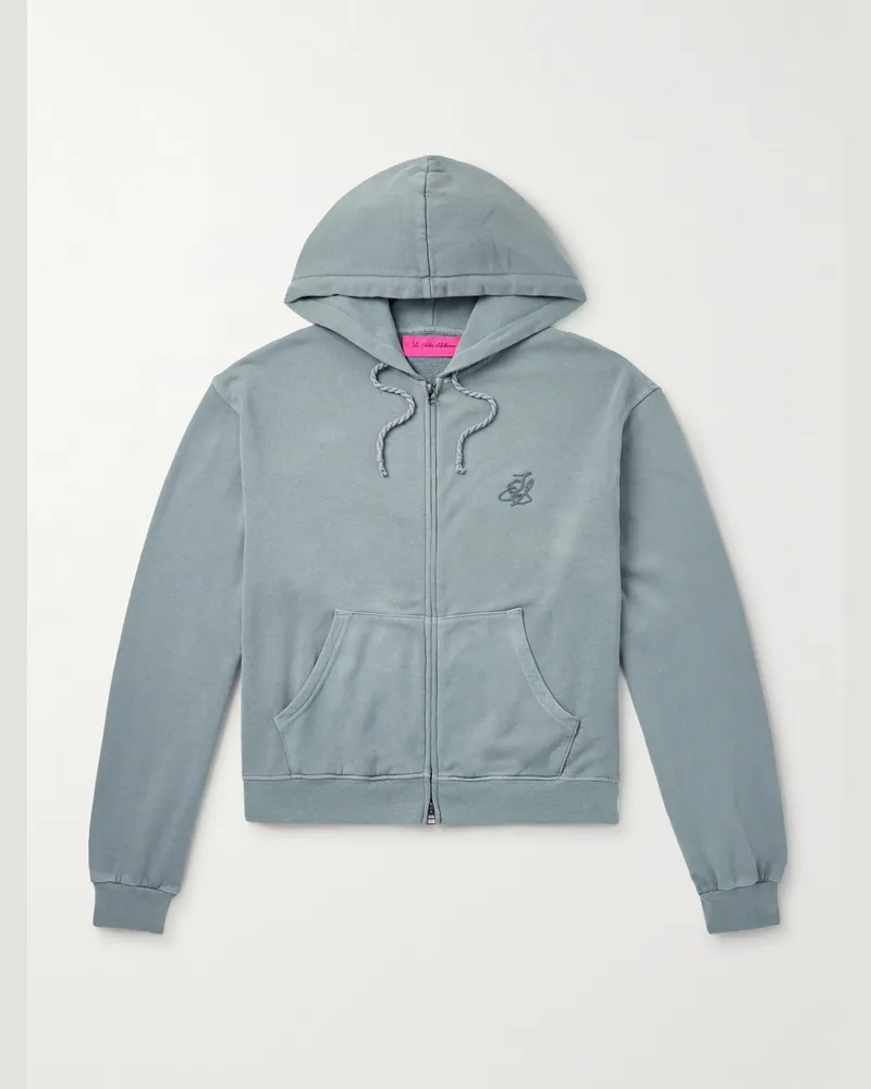 The Elder Statesman Daily Kapuzenjacke aus einer Baumwoll-Kaschmirmischung mit Logostickerei und Reißverschluss Blau