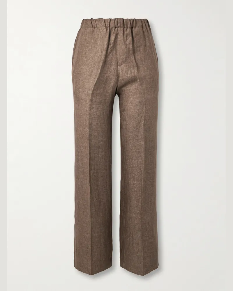 PIACENZA 1733 Straight-Leg Linen Trousers Brown