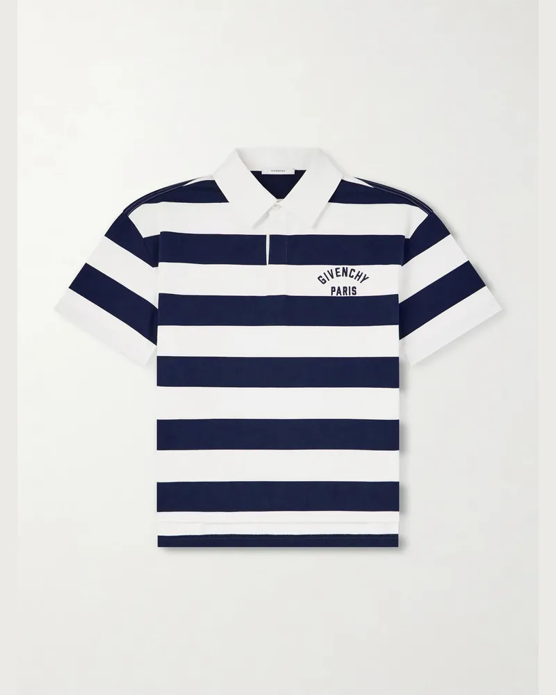 Givenchy Logo-Embroidered Striped Cotton Polo Shirt Blue