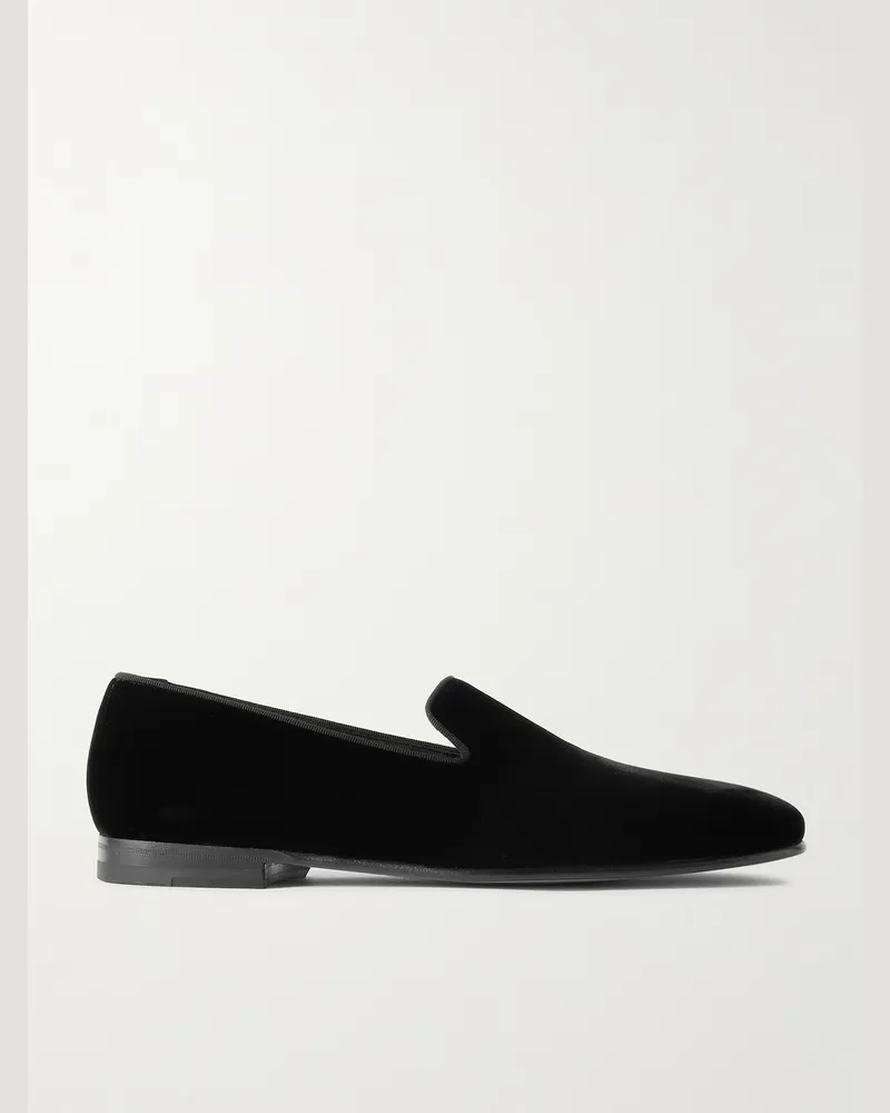 Manolo Blahnik Mario Grosgrain-Trimmed Velvet Loafers Black