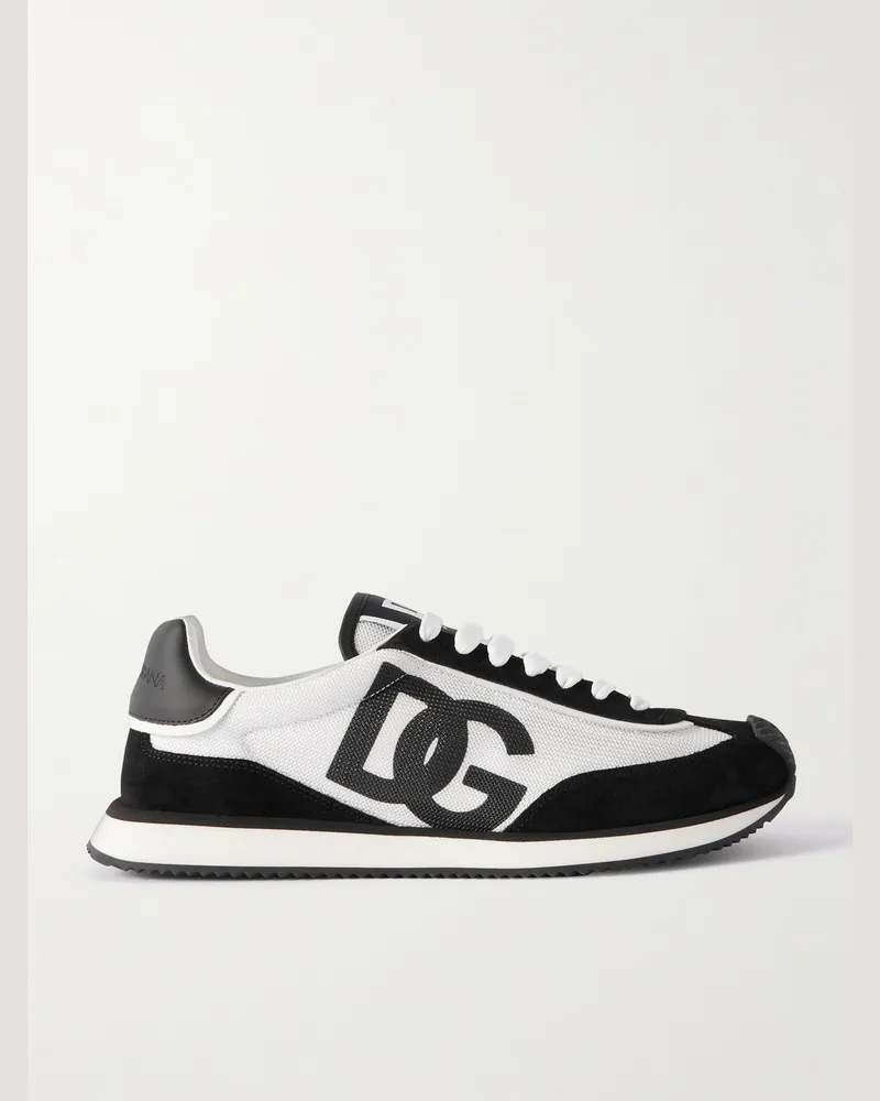 Dolce & Gabbana Sneakers aus Mesh, Leder und Veloursleder mit Logoprint Schwarz