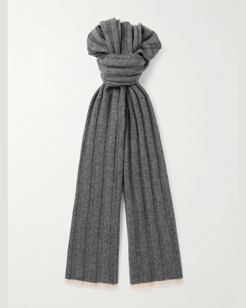 Brunello Cucinelli Ribbed Cashmere Scarf Gray