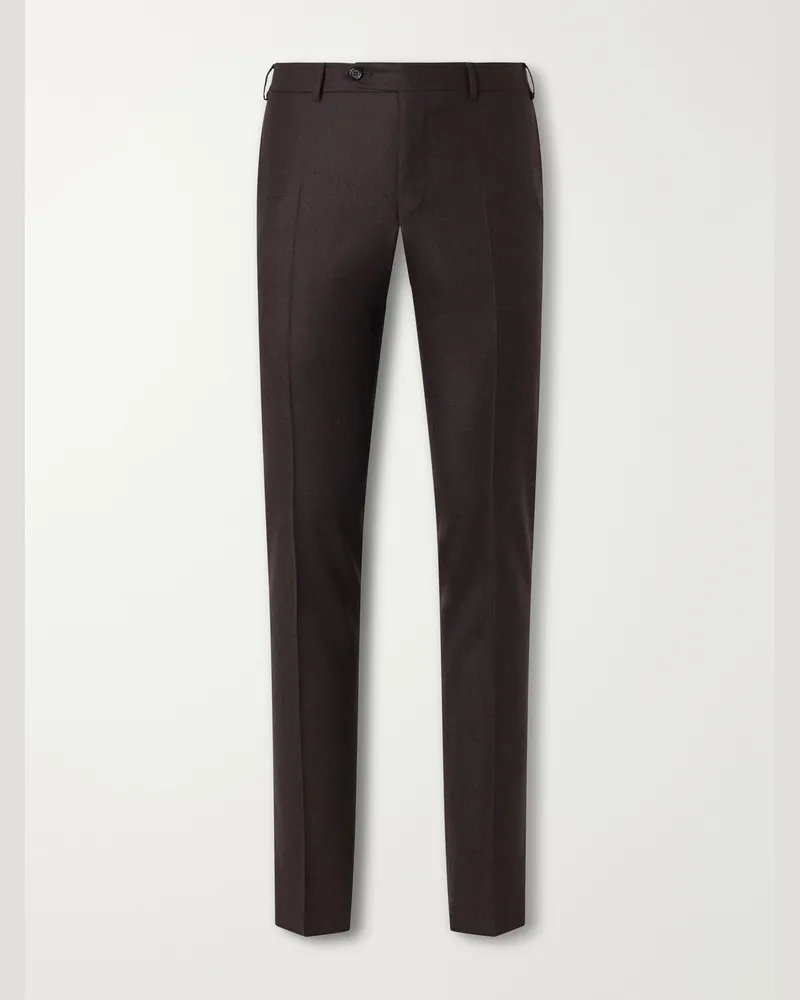Canali Slim-Fit Tapered Wool-Flannel Suit Trousers Brown