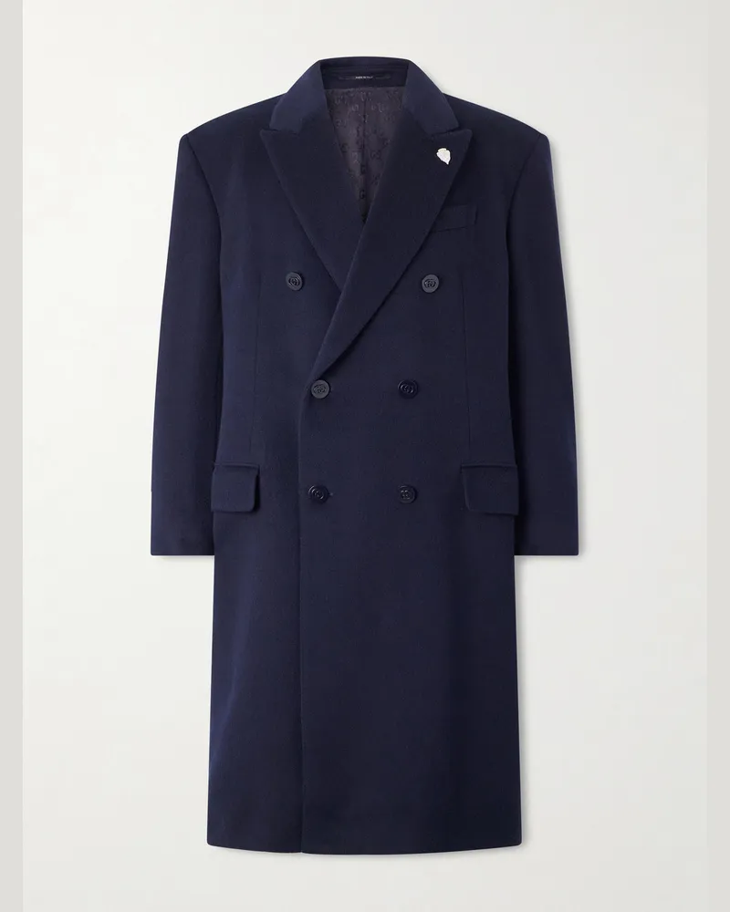 Gucci Oversized Double-Breasted Embellished Cashmere Coat Blue