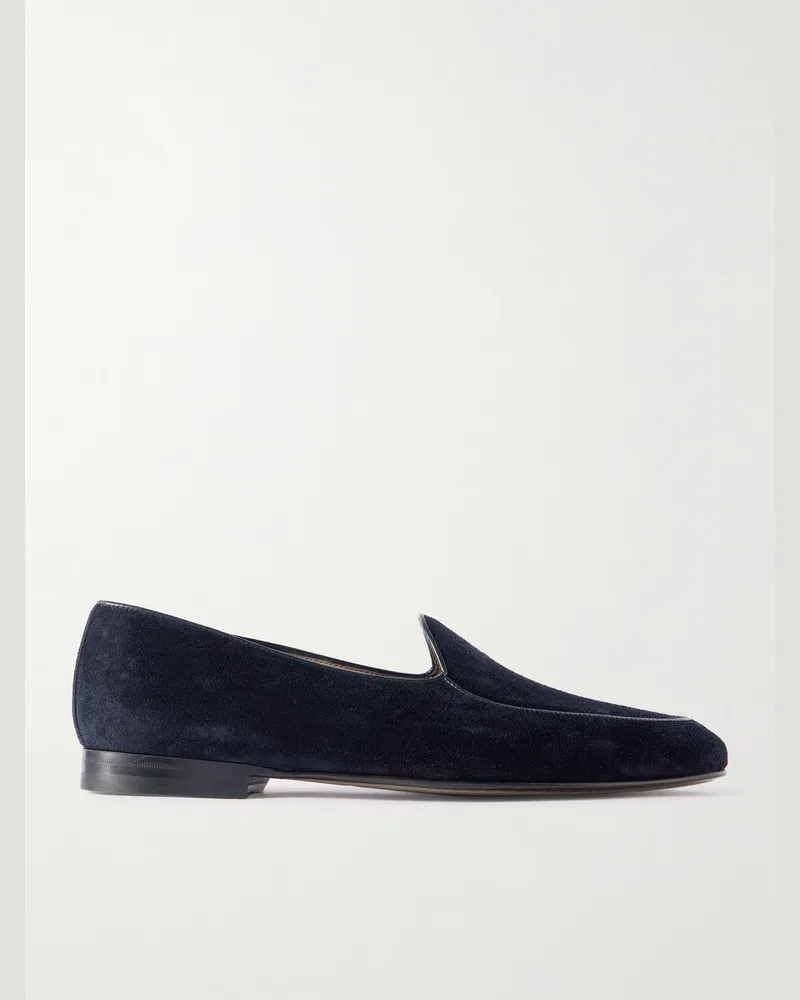 Manolo Blahnik Modena Leather-Trimmed Suede Loafers Blue
