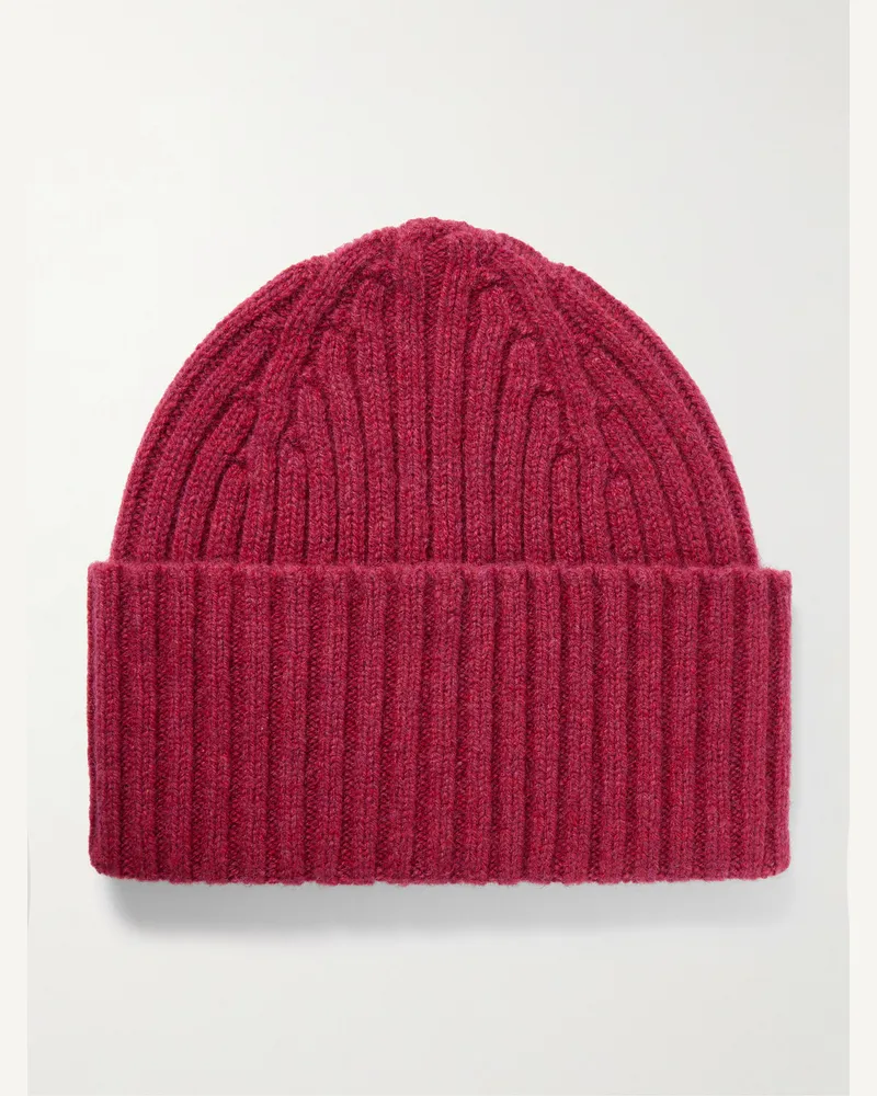 Drake's Him Ribbed Wool Beanie Brown