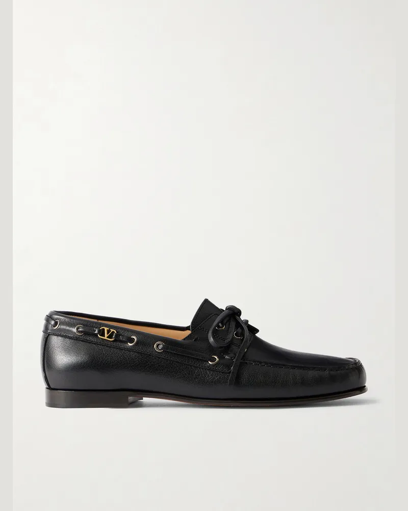 Valentino Garavani Logo-Embellished Leather Loafers Black