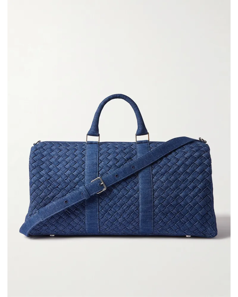 Bottega Veneta Intrecciato Bowling-Tasche aus Denim Blau