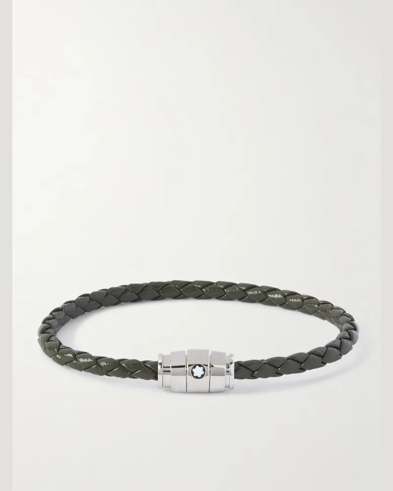 Montblanc Armband aus geflochtenem Leder mit silberfarbenem Detail Schwarz