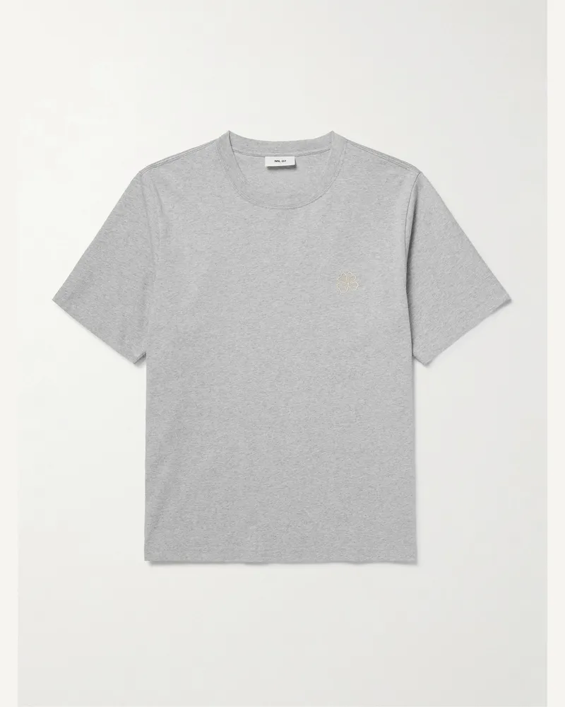 NN 07 Jett 30026 Embroidered Organic Cotton-Jersey T-shirt Gray