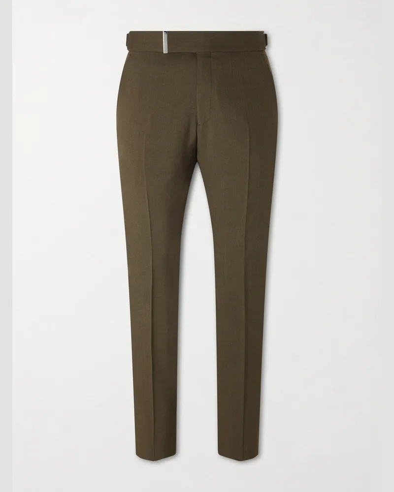 Tom Ford Atticus Straight-Leg Wool, Cashmere and Silk-Blend Canvas Suit Trousers Green