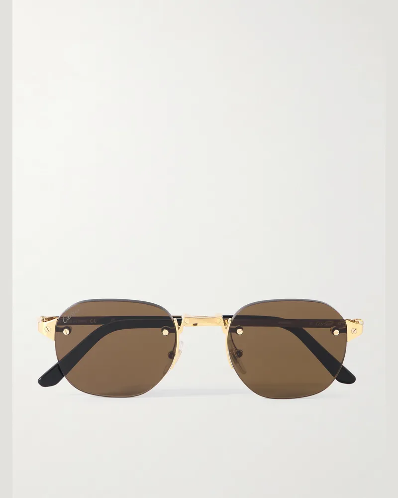 Cartier Santos de Cartier rahmenlose ovale Sonnenbrille mit goldfarbenen Details Gold