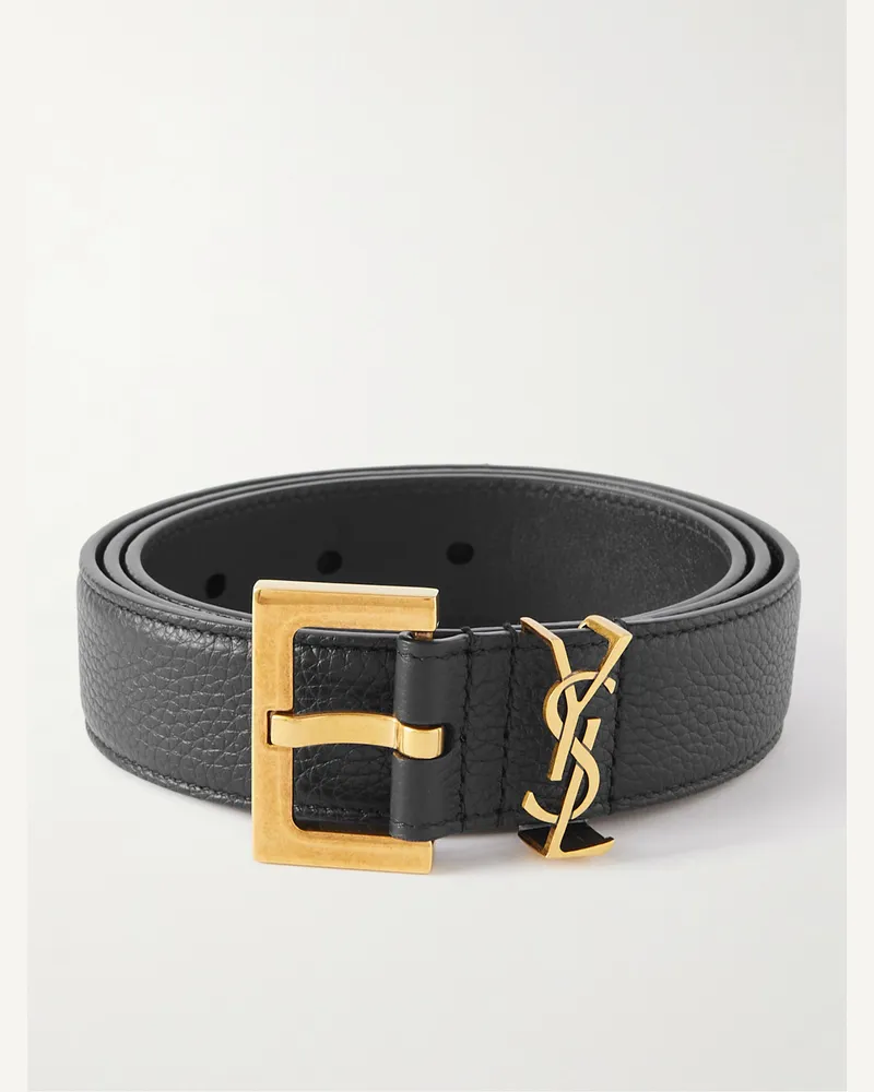 Saint Laurent 3cm Full-Grain Leather Belt Schwarz