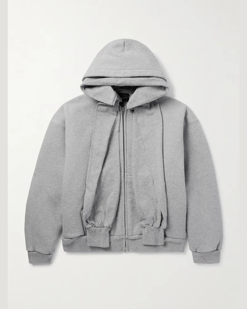 Balenciaga Incognito Oversized Layered Stretch-Cotton Jersey Zip-Up Hoodie Gray