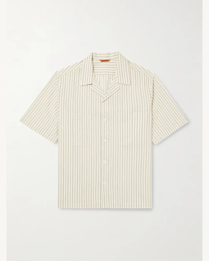 BARENA Solana Camp-Collar Striped Cotton Shirt Neutrals