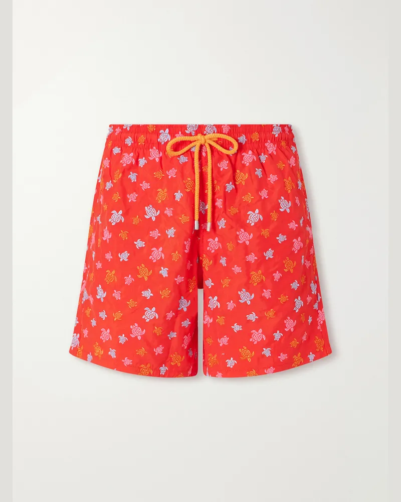 Vilebrequin Mistral Straight-Leg Mid-Length Embroidered Recycled Swim Shorts Red