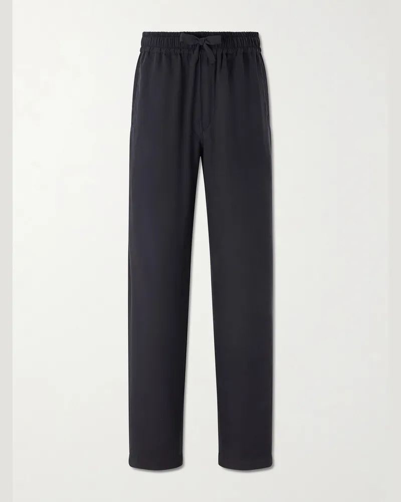 SAMAN AMEL Straight-Leg Silk Trousers Black