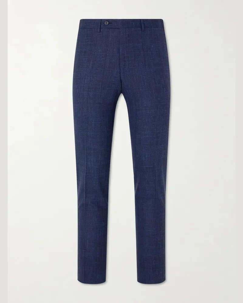 Canali Travel Straight-Leg Wool, Silk and Linen-Blend Suit Trousers Blue