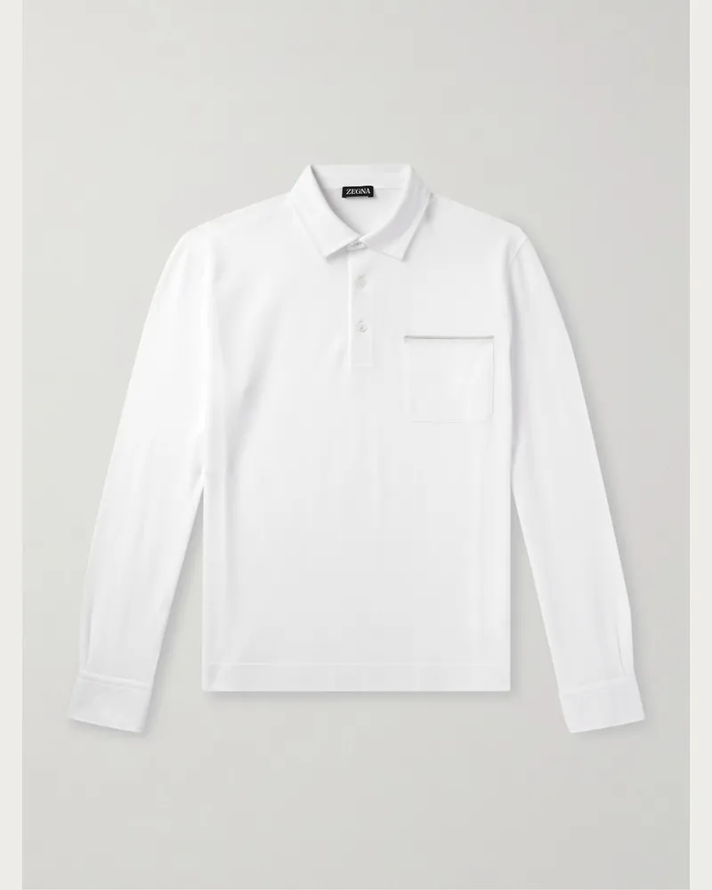 Ermenegildo Zegna Oberteil aus Baumwoll-Piqué mit Polokragen und Logoapplikation Weiß