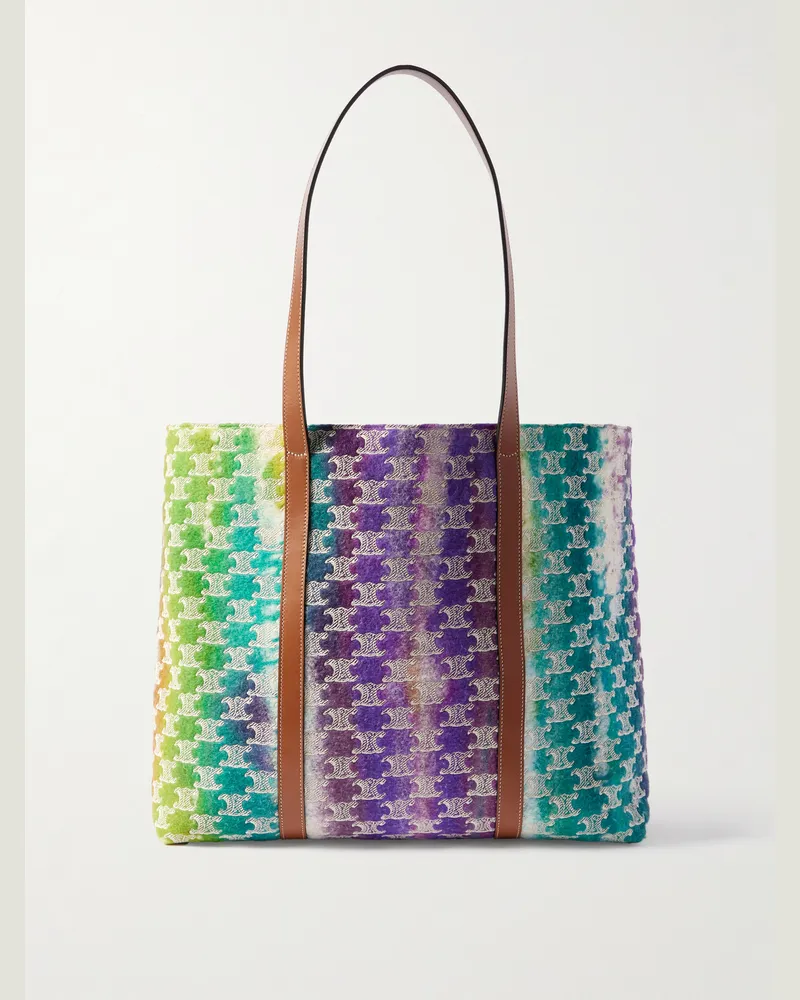 Celine Leather-Trimmed Logo-Embroidered Wool Tote Bag Blue