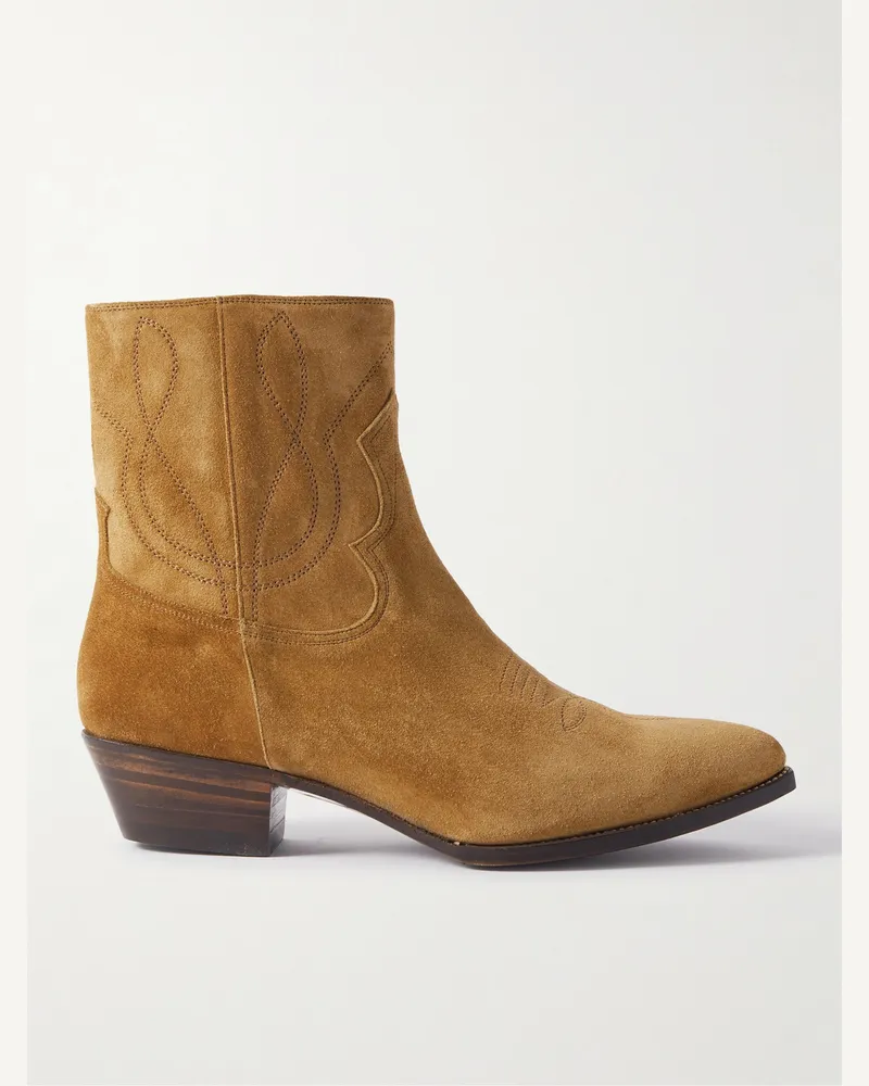 Celine Stiefel aus Veloursleder mit Stickereien im Western-Stil Braun