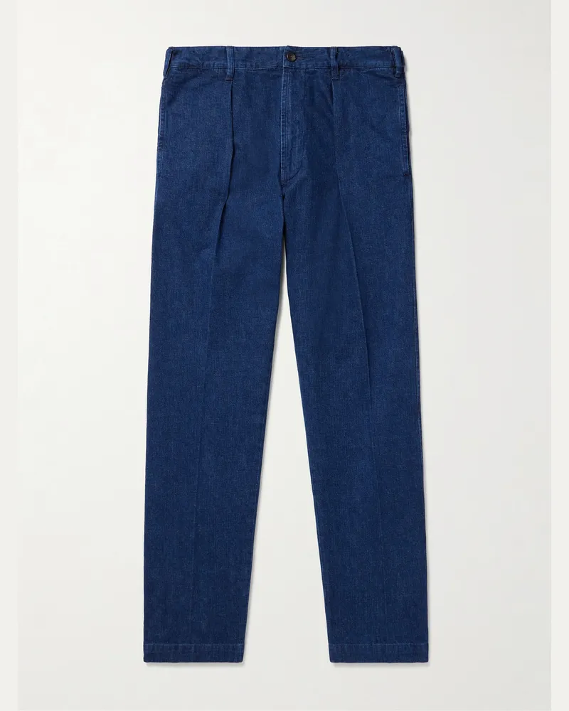 Drake's Mk. I Games gerade geschnittene Hose aus einer Baumwoll-Leinenmischung mit Falten in Indigo-Färbung Blau