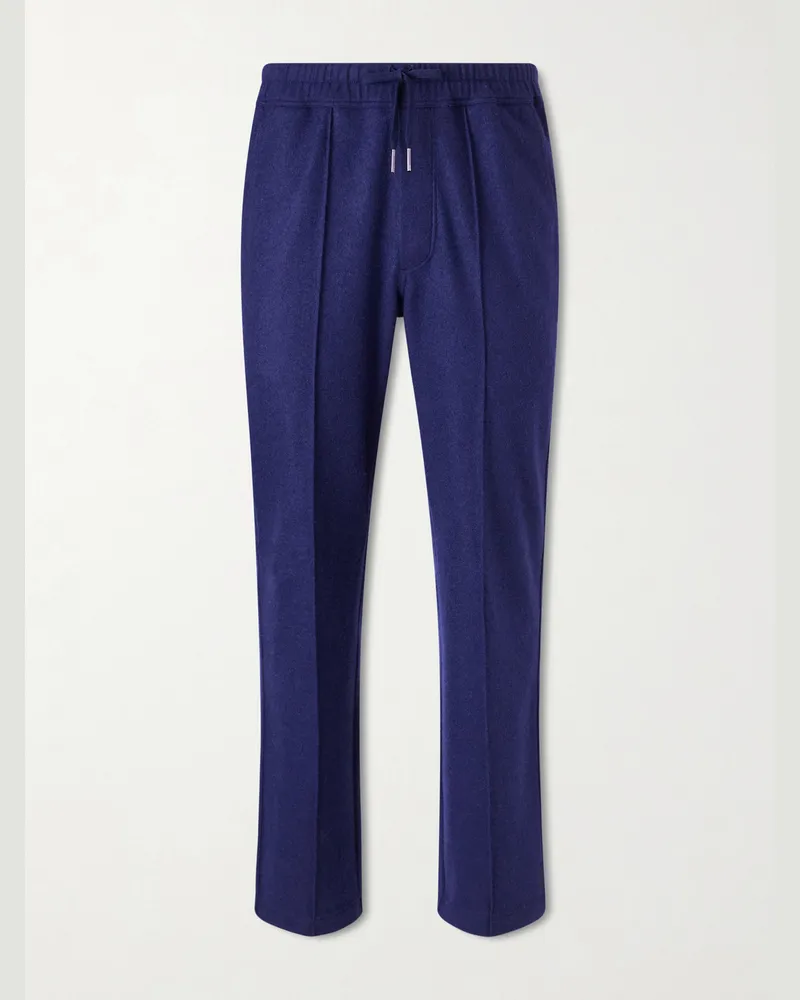 Tom Ford Straight-Leg Pintucked Cashmere Sweatpants Blue
