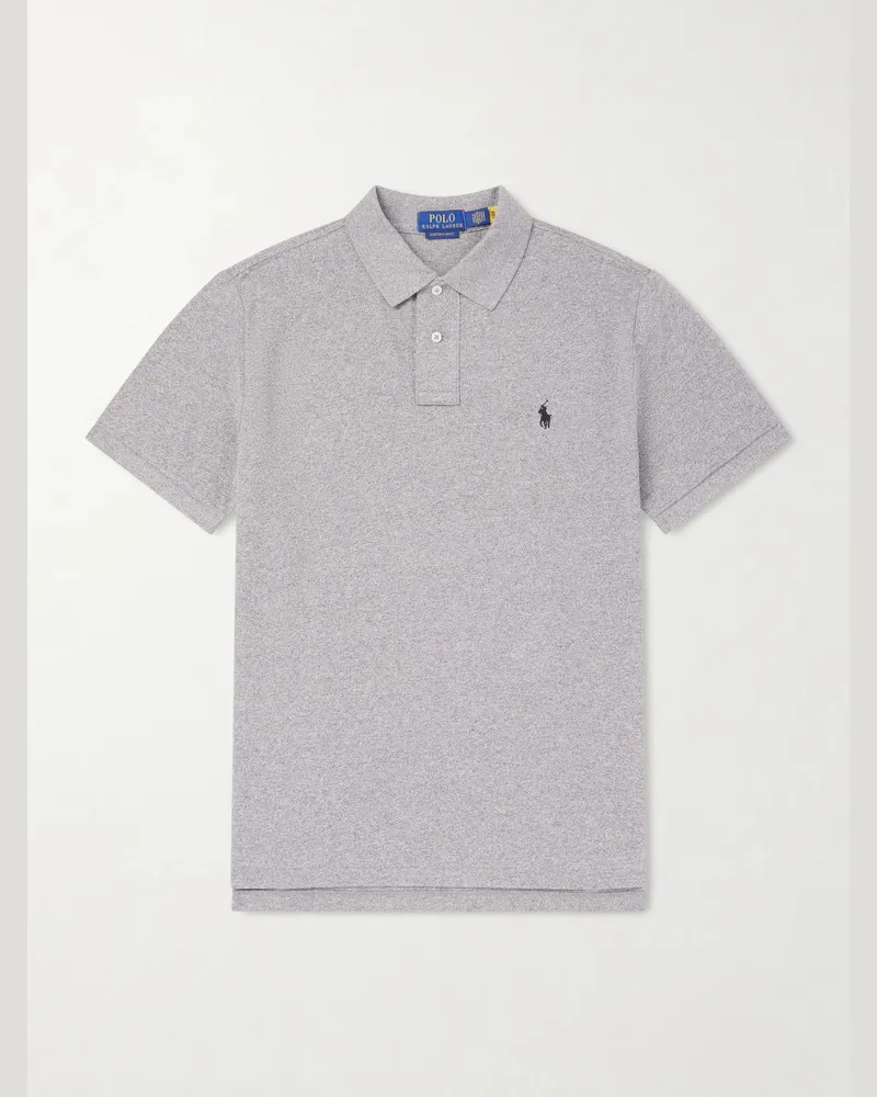 Ralph Lauren Logo-Embroidered Cotton-Piqué Polo Shirt Gray