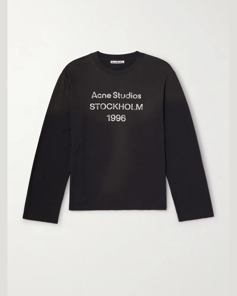 Acne Studios Edden U 1996 Oversized-Oberteil aus einer Baumwoll-Hanfmischung mit Logoprint in Distressed-Optik Schwarz