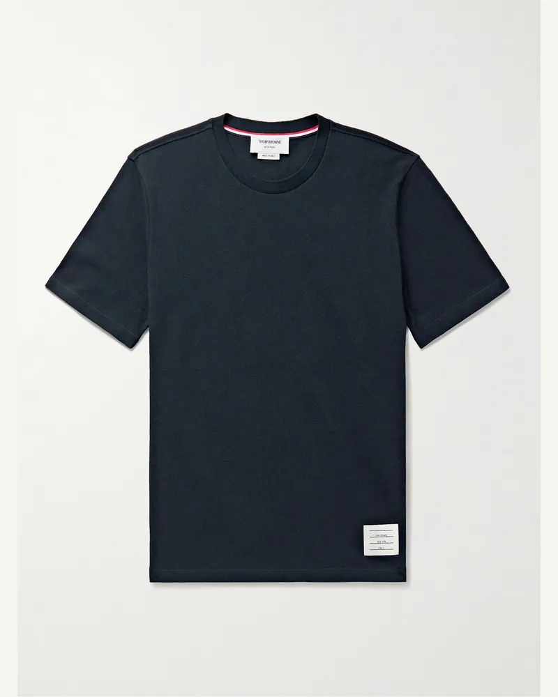 Thom Browne Logo-Appliquéd Striped Cotton-Piqué T-Shirt Blue