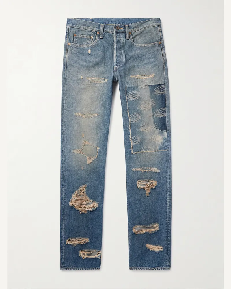 KAPITAL Monkey CISCO Speakeasy schmal geschnittene Jeans in Distressed-Optik Blau