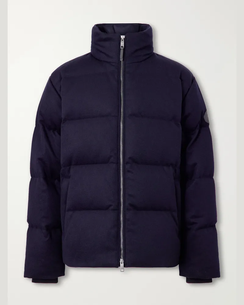 Burberry Logo-Appliqué Quilted Cashmere Down Jacket Blue