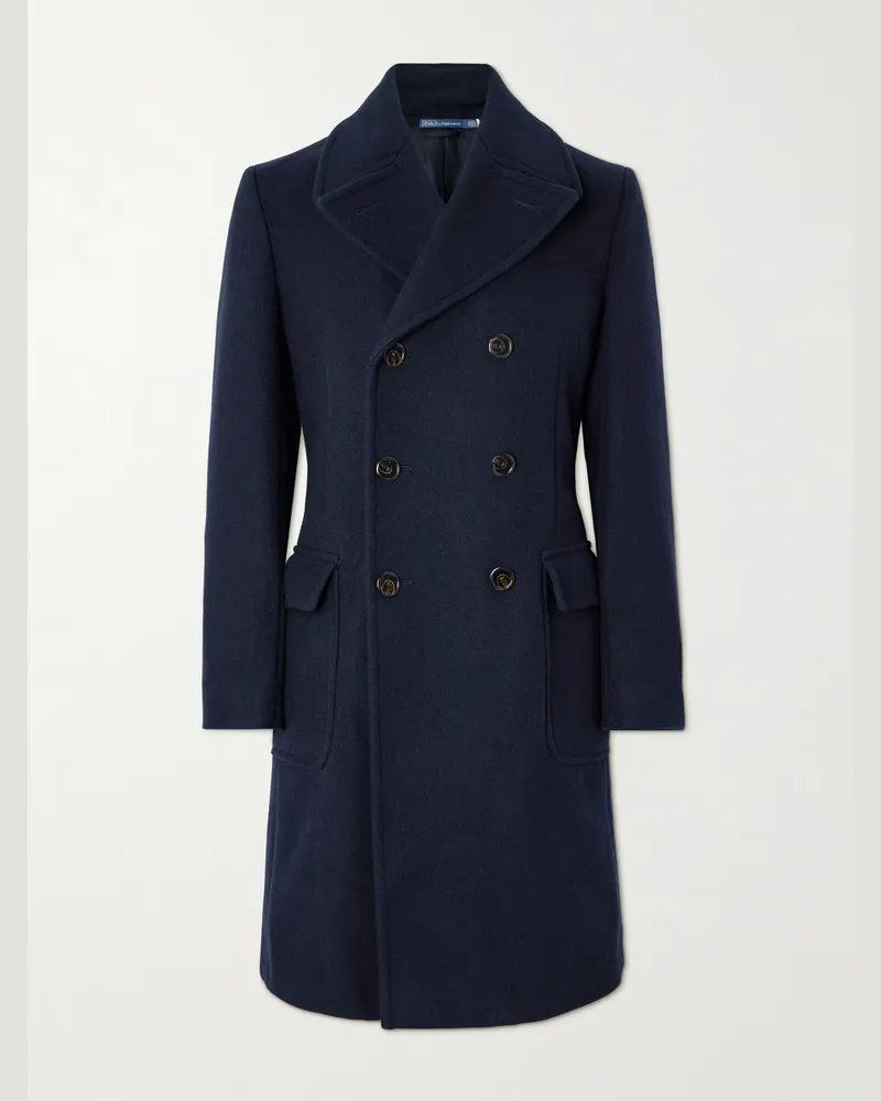 Ralph Lauren Schmal geschnittener doppelreihiger Mantel aus einer Wollmischung Blau