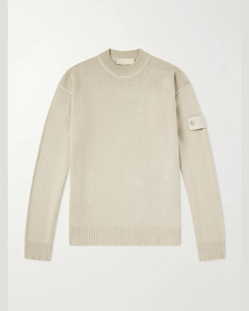 Stone Island GHOST Logo-Appliquéd Cotton and Cashmere-Blend Sweater Neutrals