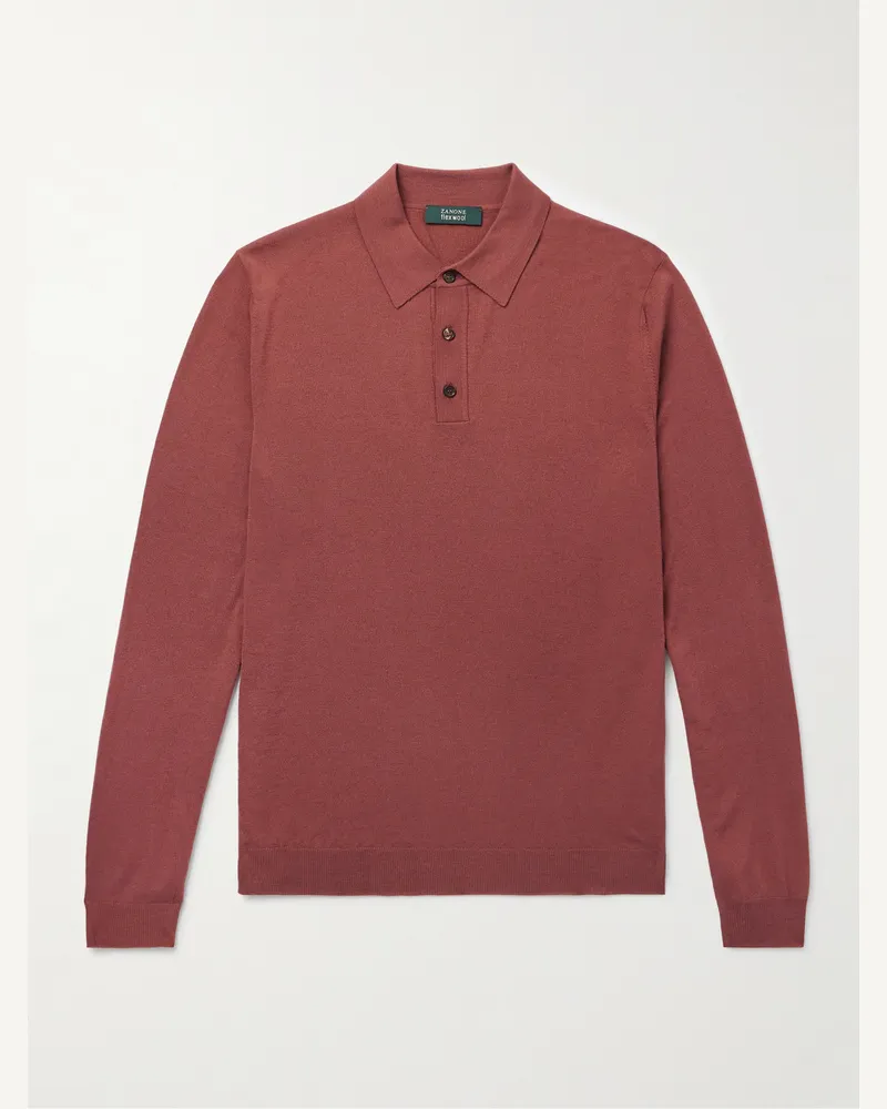 Incotex Zanone Pullover aus einer Wollmischung mit Polokragen Rot