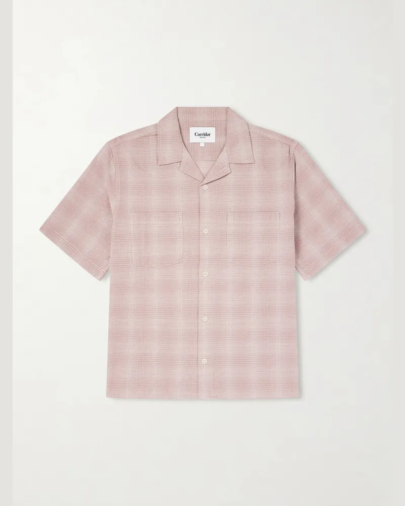 Corridor Convertible-Collar Checked Cotton and Linen-Blend Shirt Pink
