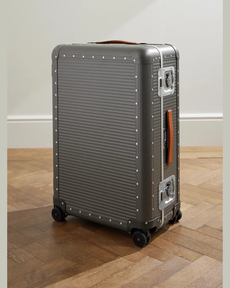 FPM Bank Koffer aus Aluminium mit Rollen und Lederbesatz, 76 cm Grau