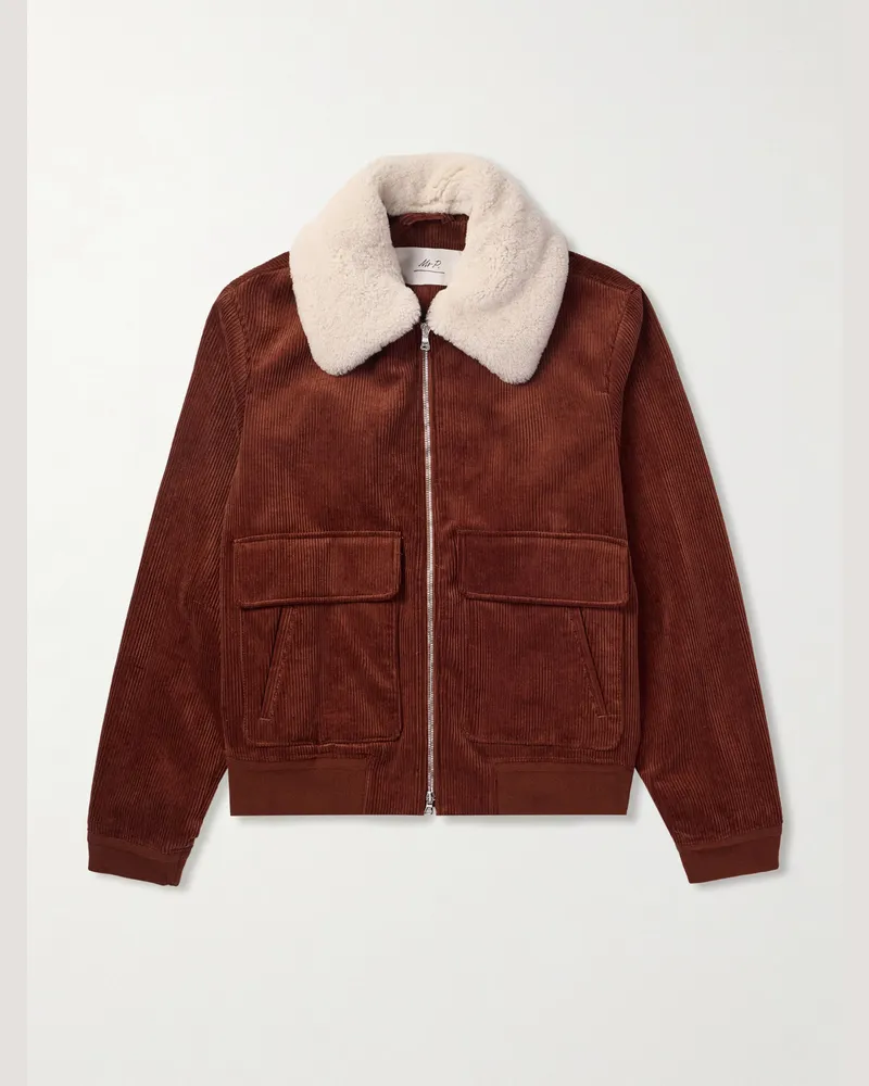 MR P. Bomberjacke aus Baumwollcord mit Shearling-Besatz Rot