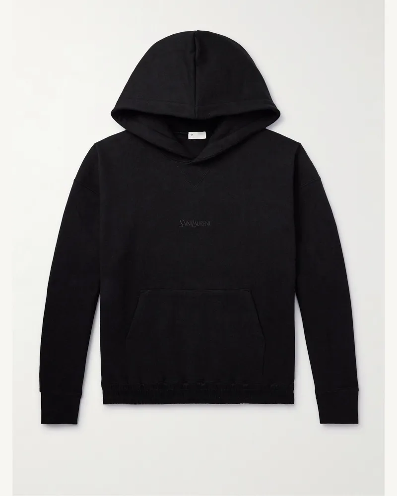 Saint Laurent Hoodie aus Baumwoll-Jersey mit Logostickerei Schwarz