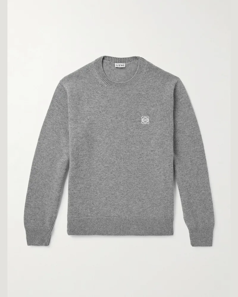 Loewe Anagram Logo-Embroidered Wool Sweater Gray