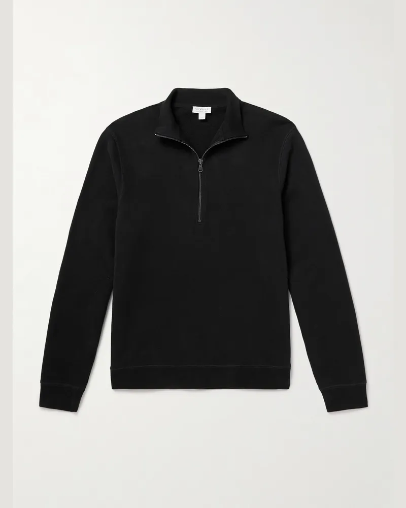 Sunspel Sweatshirt aus Baumwoll-Jersey mit kurzem Reißverschluss Schwarz