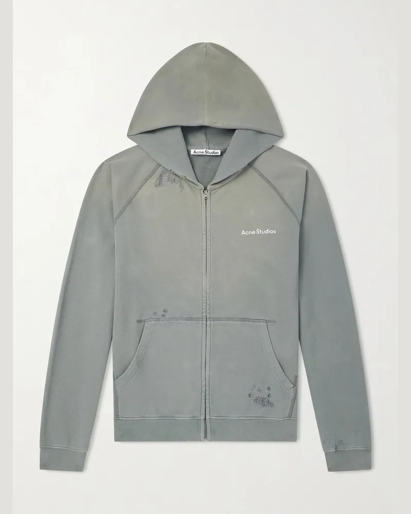 Acne Studios Fupiter Logo-Print Embroidered Cotton-Jersey Hoodie Gray