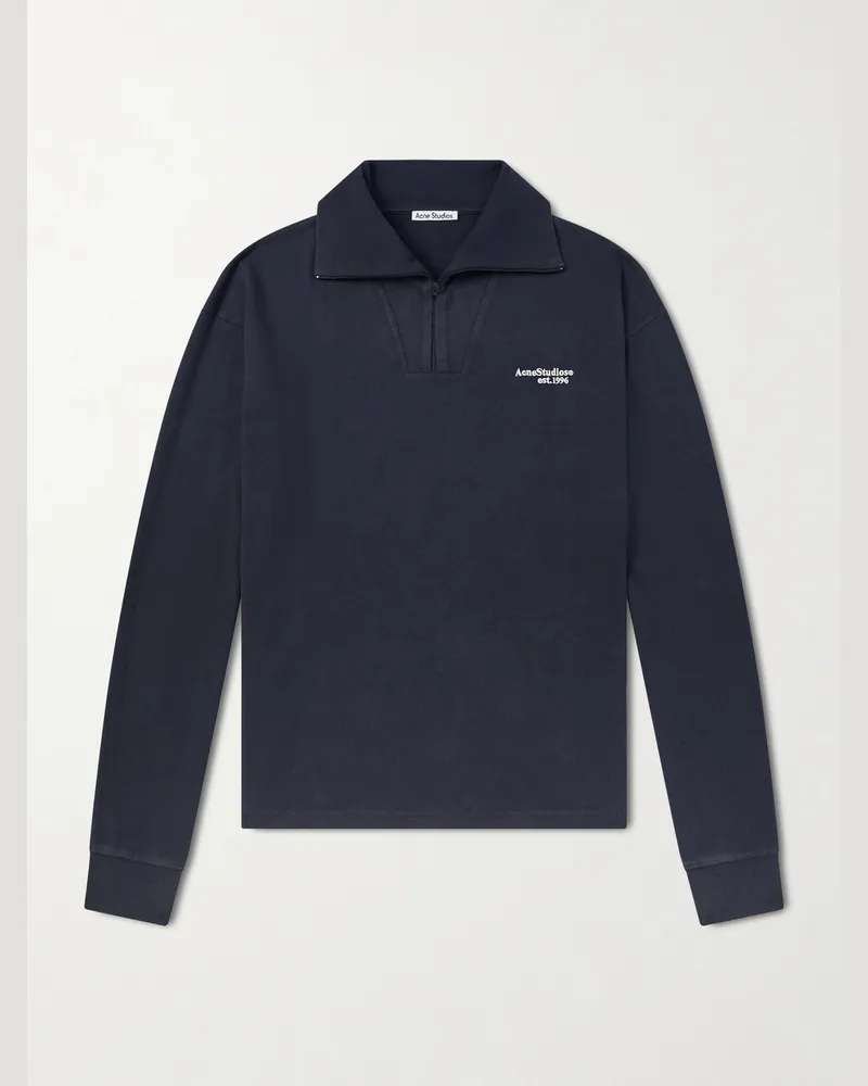 Acne Studios Logo-Embroidered Cotton Half-Zip Sweater Black